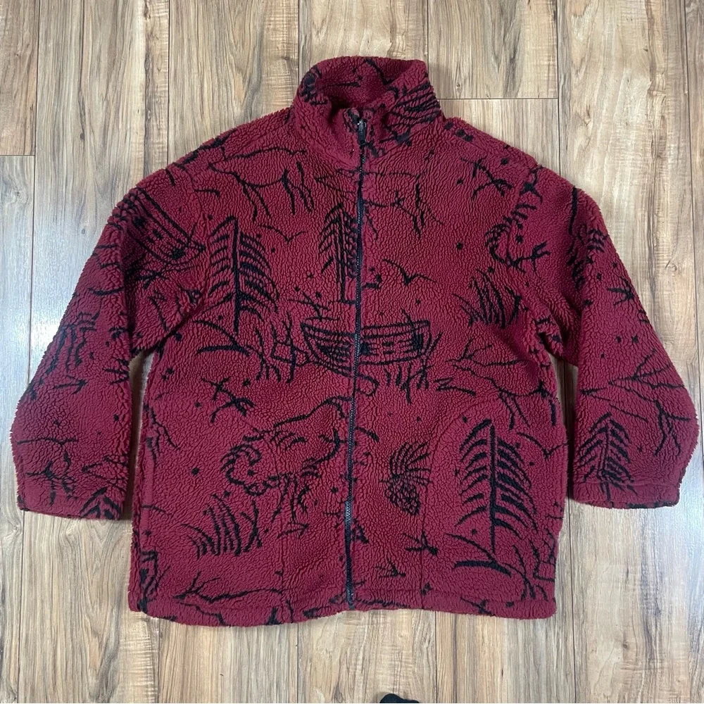 Woolrich VTG Deep File Fleece Sherpa Red Buffalo Full Zip Men’s Size Medium